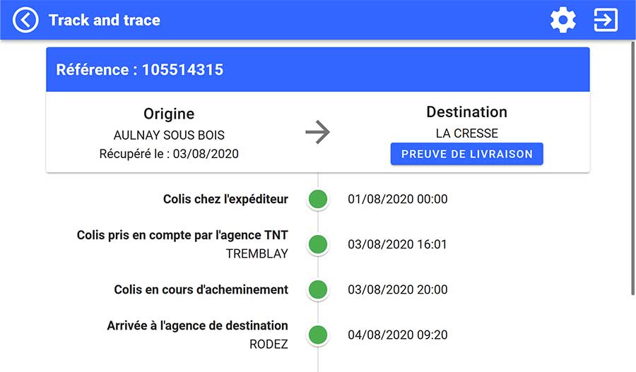 Application Track & Trace - Ecran Référence, Origine et Destination Ecran de configuration Track & Trace Référence, Origine et Destination